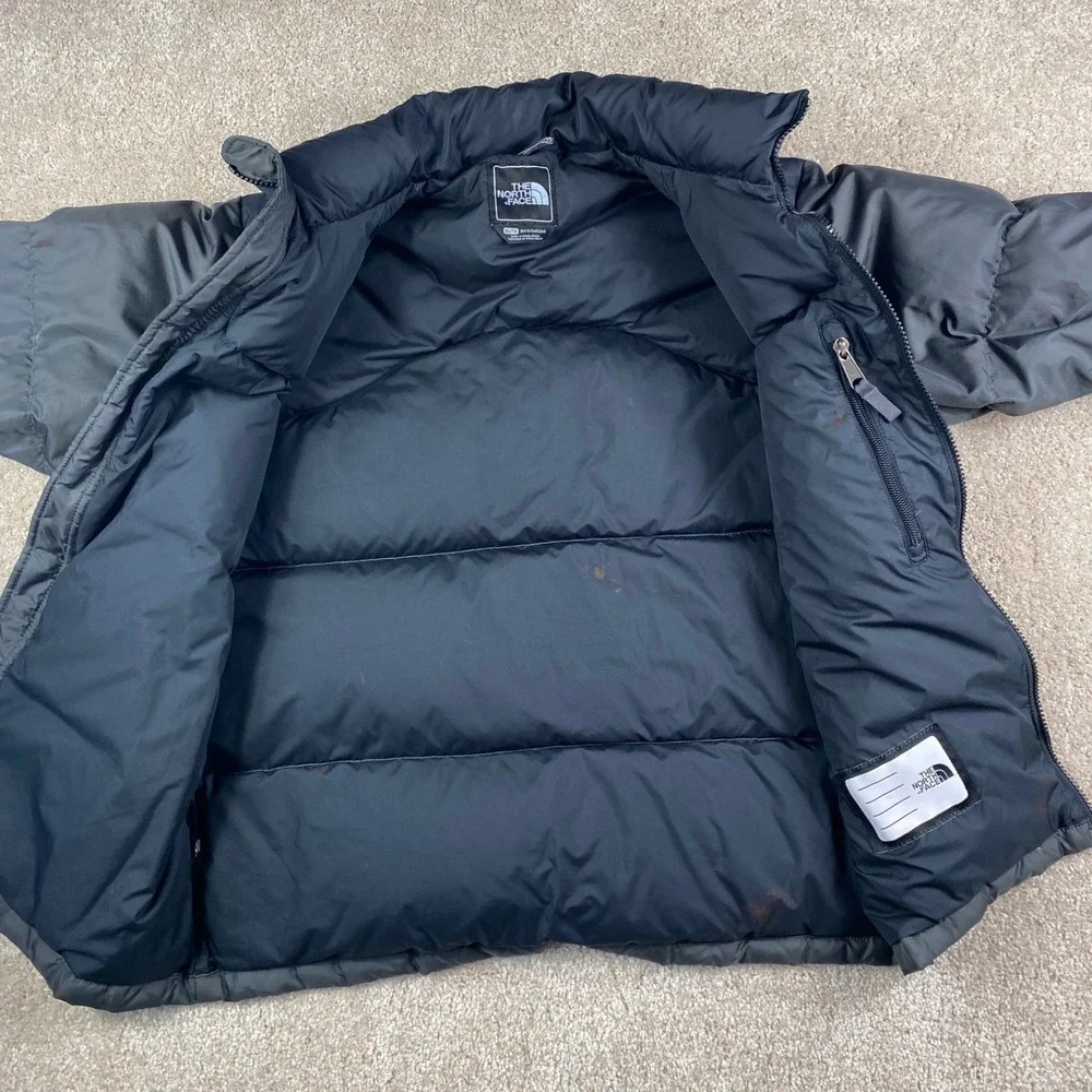 The North Face Nuptse 600 Down Puffer Jacket Boys XL Grey Black Coat
